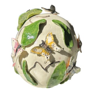 Trompe L’Oeil Christine Viennet French Ceramic Butterfly Sphere For Sale