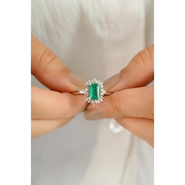 Not Yet Made - Made To Order Natural Emerald White Gold Engagement Ring Size 8 For Sale - Image 5 of 13