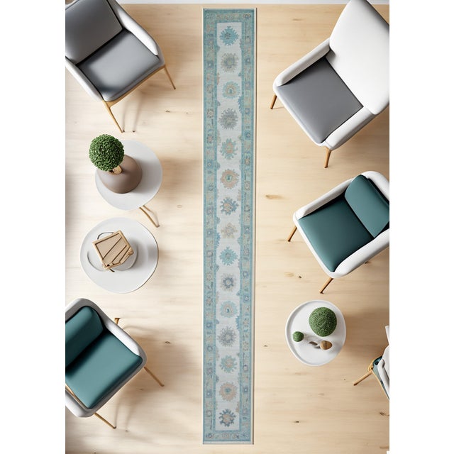Blue Turkish Oushak Runner Rug 2'9" x 24'4" #17609 For Sale - Image 8 of 8