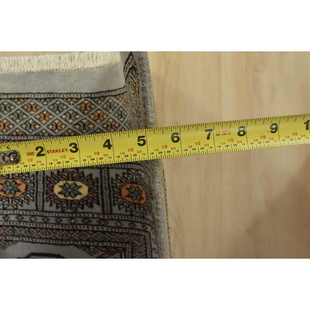 Bokhara Rug 4′ X 6’3” Gray Wool Tribal Hand-Knotted Oriental Carpet For Sale - Image 9 of 11