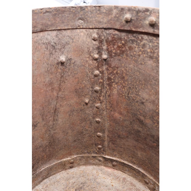 Antique Indonesian Handcrafted Metal Storage Vessel With Hand-Painted Floral Cartouches & Ornamental Hardware For Sale - Image 17 of 18