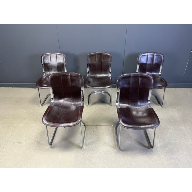 Italian Cantilever Dining Chairs in Chrome and Leather from Cidue, 1970s, Set of 5, in Very Good conditions. Designed 1970...