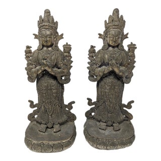 Vintage Silver Alloy Nepalese Standing Maitreya Statues: Dharmachakra Mudra For Sale