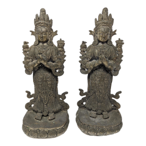 Vintage Silver Alloy Nepalese Standing Maitreya Statues: Dharmachakra Mudra