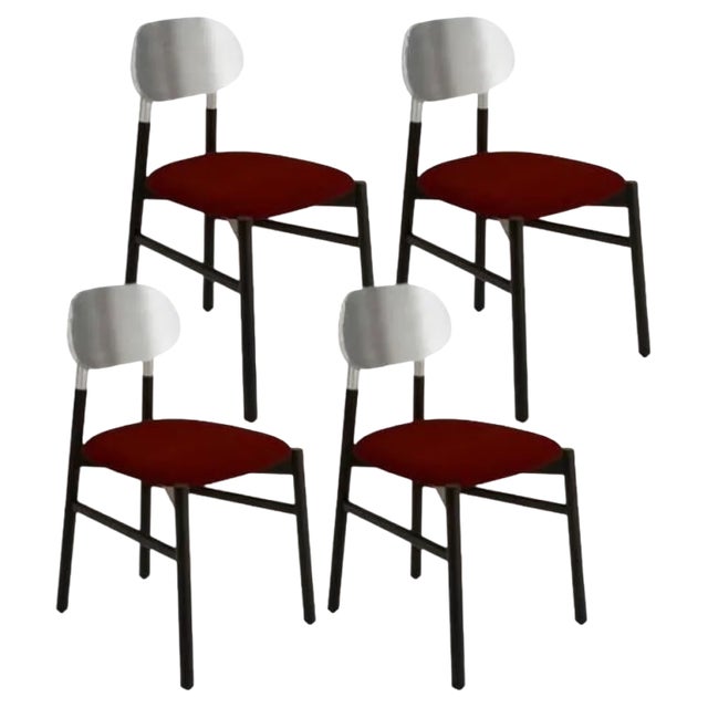 Bokken Upholstered Chairs in Black & Silver, Rosso by Colé Italia, Set of 4 For Sale