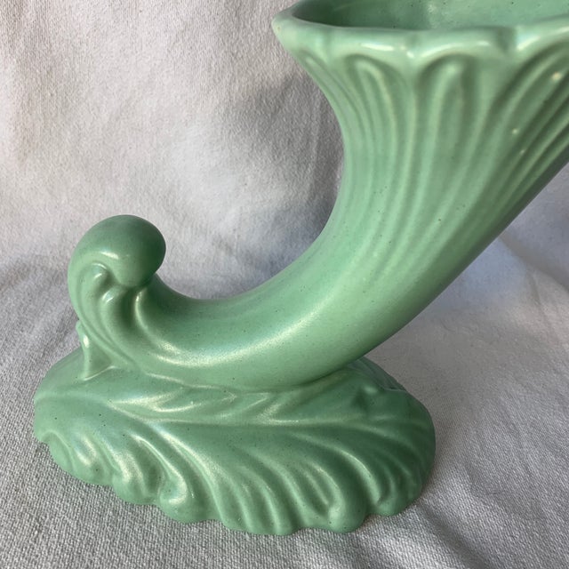 Royal Haeger Vintage Royal Haeger Pottery Cornucopia Vase Light Green For Sale - Image 4 of 6