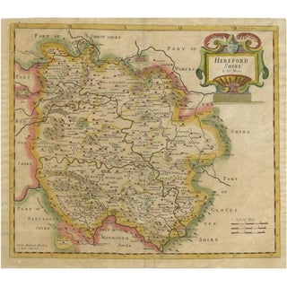 Antique Map of Herefordshire by Morden, 1700s For Sale