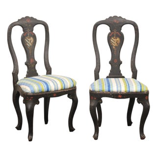 French Country Pair Painted Chairs, 19th C. For Sale