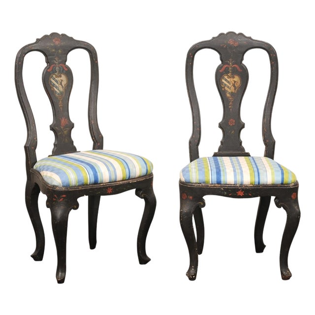 French Country Pair Painted Chairs, 19th C. For Sale