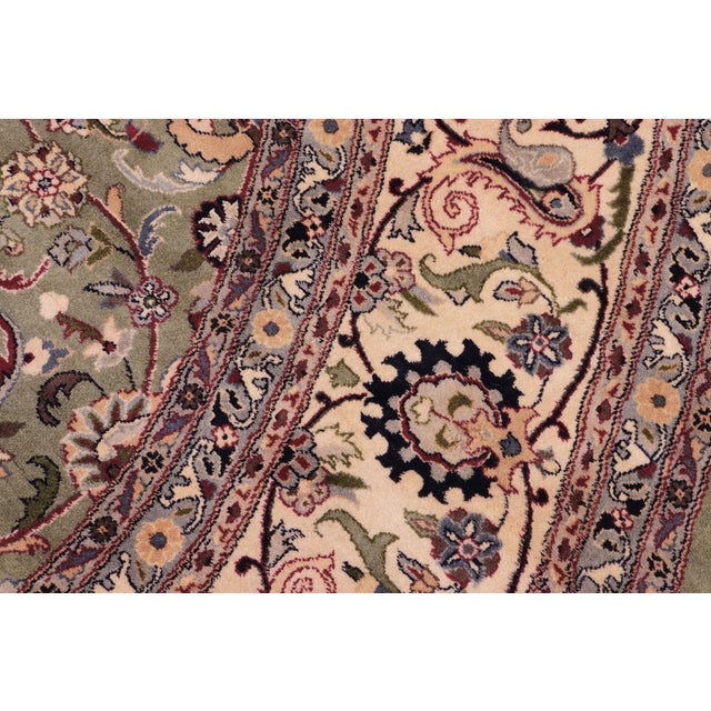Floral 1990's Pak-Persian Green/Beige Wool Round Rug- 8'0'' X 8'2'' For Sale - Image 4 of 9