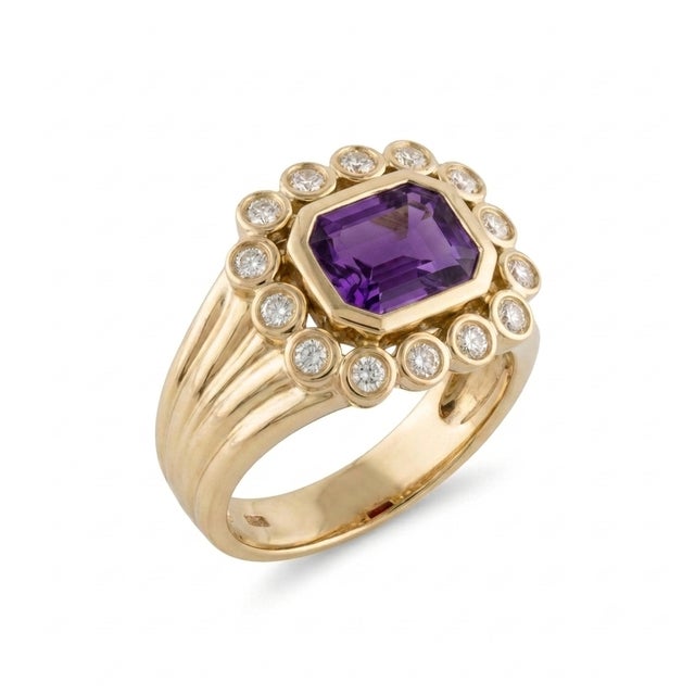 Art Deco Amethyst Cocktail Ring | Chunky 18k Gold Plated Band Ring | Vintage Style February Birthstone Ring Us 7 For Sale - Image 4 of 4