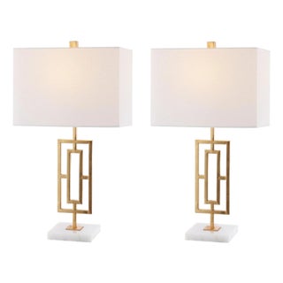 Yara 26.25" Greek Key Table Lamp in Gold/White - a Pair For Sale