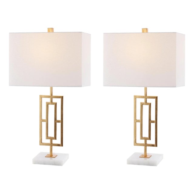 Yara 26.25" Greek Key Table Lamp in Gold/White - a Pair For Sale