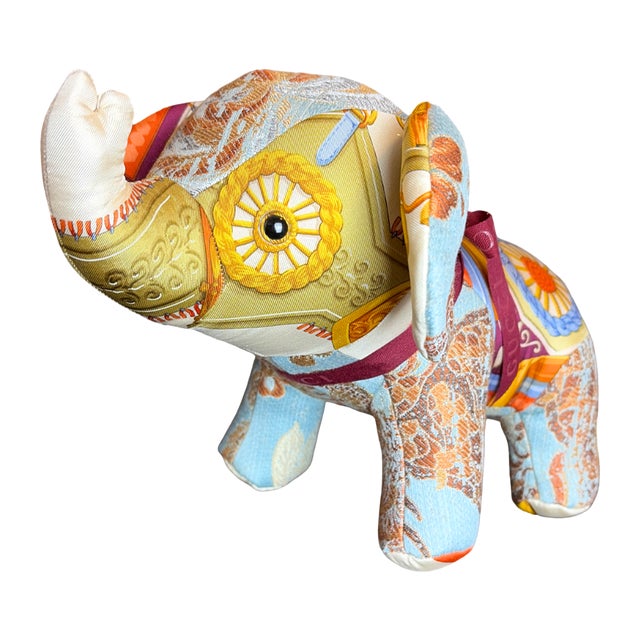 Italian Gucci Tassels Vintage Silk Scarf Lucky Elephant For Sale - Image 3 of 3