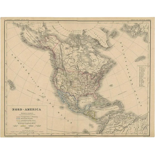 Antique German Map of North America, 1870 For Sale