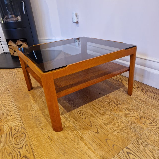 Wood Mid-Century Modern Teak Coffee Table with Smoked Glass and Lower Shelf from Myer, 1960s For Sale - Image 7 of 9