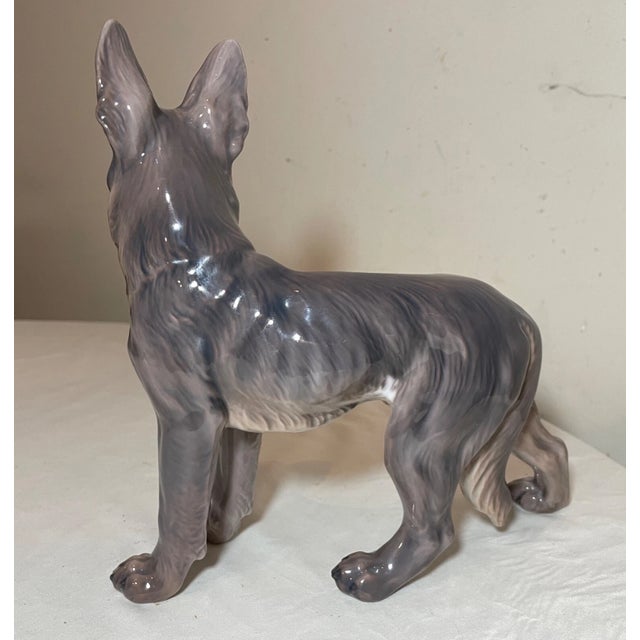Ceramic Vintage Dahl Jensen 1087 Copenhagen Denmark Porcelain German Shepherd Dog Statue For Sale - Image 7 of 13