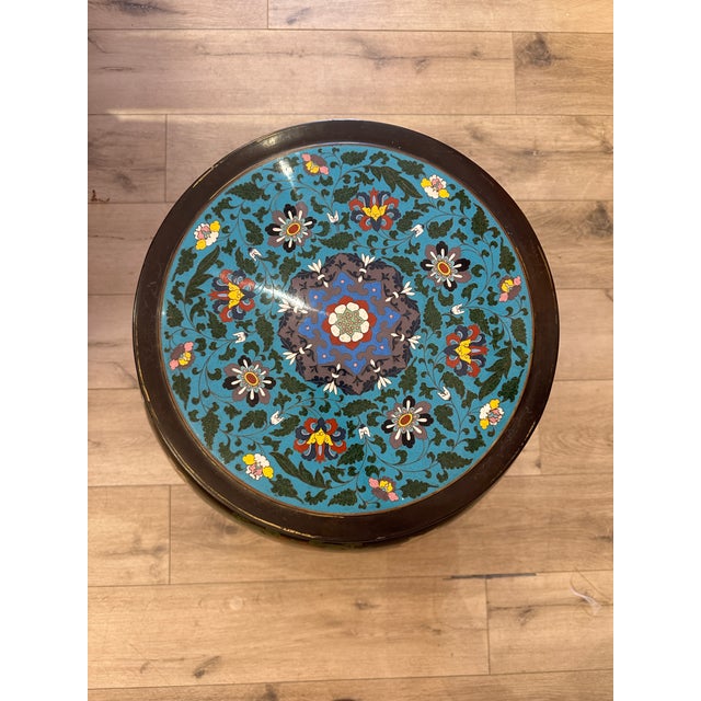Vintage Cloisonné and Black Lacquered Side Table For Sale - Image 9 of 9