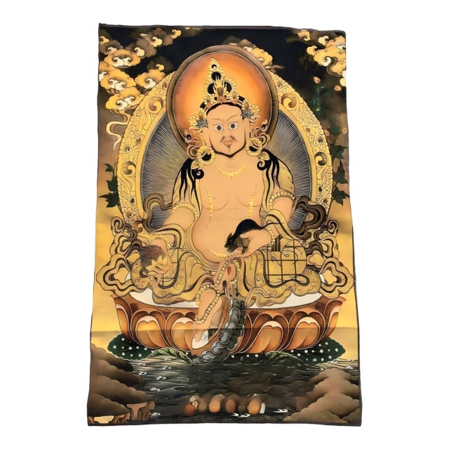 Xizang Embroidery and Brocade Thangka Buddha Painting - Wrathful Deity Protector Wall Art - Hand Painted Buddhist Sacred Scroll Mid 20th Century For Sale