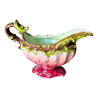 Late 19th Century Austrian Art Nouveau Majolica Footed Sauce Boat / Centerpiece (Jg) For Sale