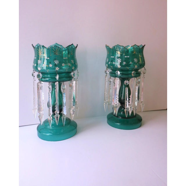 Thos. Moser Emerald Green Bohemian Glass and Crystal Lusters Pair, Circa 19th C For Sale - Image 4 of 12