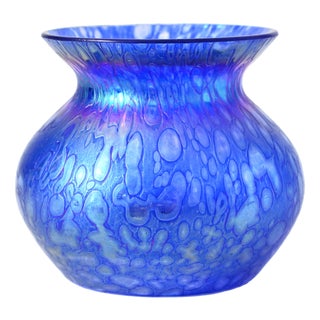 Blue Iridescent Glass Vase from Heron Glass, 1990s For Sale