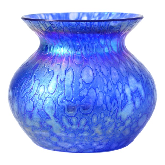Blue Iridescent Glass Vase from Heron Glass, 1990s For Sale