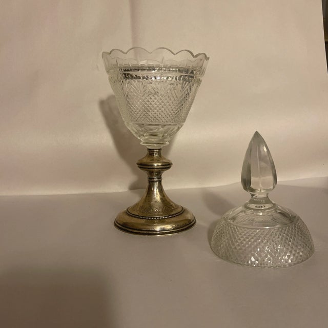 English Crystal Lidded Compote With Sterling Silver Base For Sale - Image 3 of 8