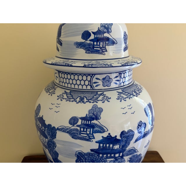 Monumental Blue and White Chinoiserie Porcelain Ginger Jar For Sale In South Bend - Image 6 of 12