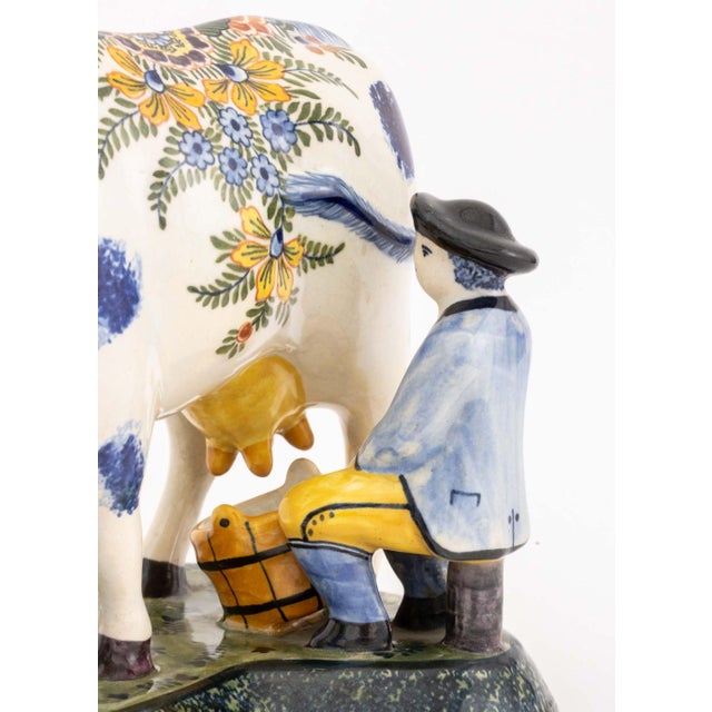 Dutch Delft Cow and Milkmaid Figurines, Pair For Sale - Image 4 of 11