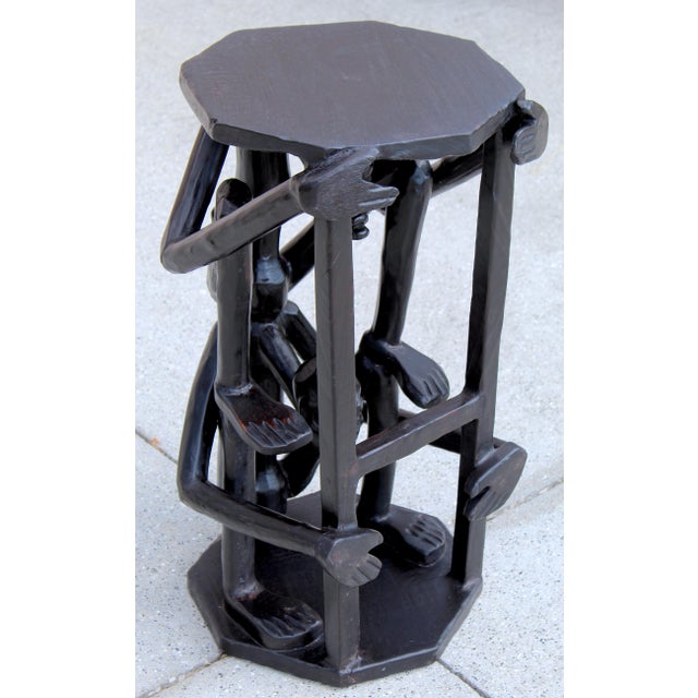 Vintage African Figural Side Table – Hand-Carved Sculptural Pedestal, Tribal Art Accent Table, Dark Hardwood For Sale - Image 10 of 14