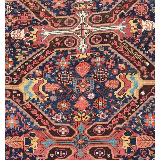 Navy Blue Late 19th Century Colorful Antique Seychor Large Gallery Runner With Multi-Geometric Medallions For Sale - Image 8 of 12