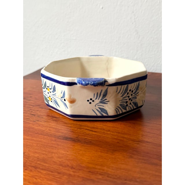 Mid 20th Century Authentic Hand-Painted Henriot Quimper French Faience Octagonal Double-Handled Dish – Signed, Circa Mid-20th Century For Sale - Image 5 of 12