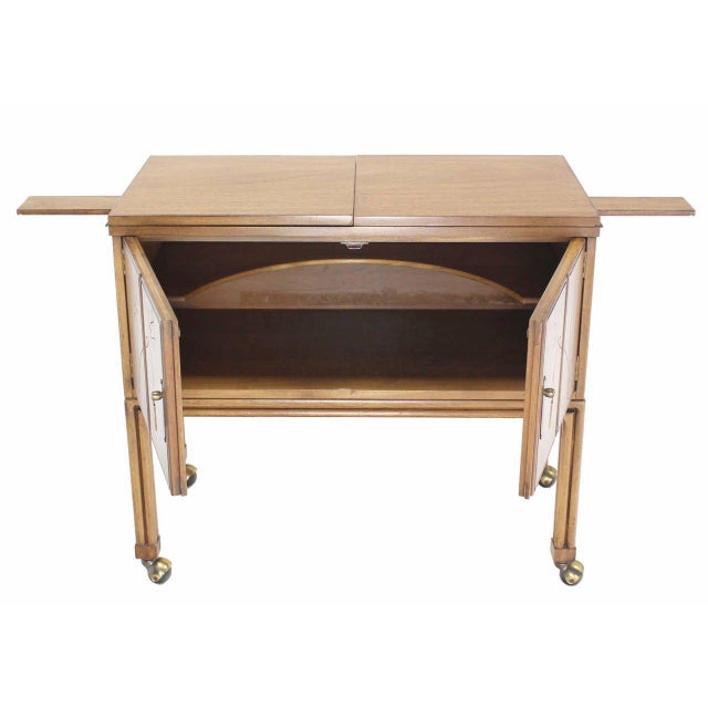Wood Mid-Century Modern Flip Top Bar Cart Server Cabinet For Sale - Image 7 of 11