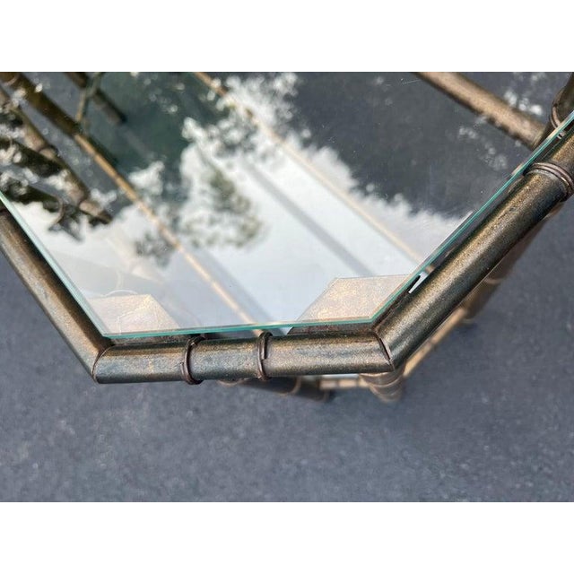 Faux Bamboo Bronze Metal and Glass Sofa Table For Sale - Image 14 of 18