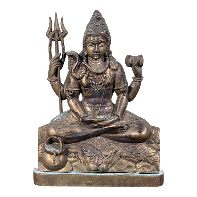 Vintage Hindu Brass Shiva Nataraja Seated Meditation Sculpture For Sale
