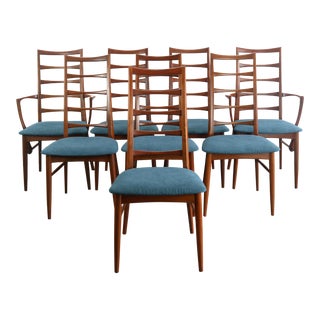 Set of 8 Danish Modern Teak Ladder Back Niels Koefoeds Dining Chairs Hornslet For Sale