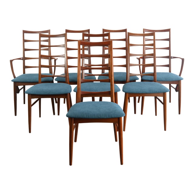 Set of 8 Danish Modern Teak Ladder Back Niels Koefoeds Dining Chairs Hornslet For Sale