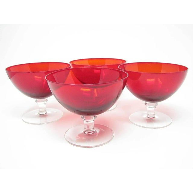 Morgantown Glass Vintage Ruby Red Glass Sherbet With Clear Wafer Stem - Set of 4 For Sale - Image 4 of 9