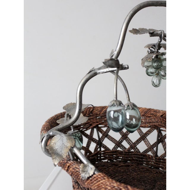 Vintage Large Grapevine Basket With Metal Handle For Sale - Image 10 of 18