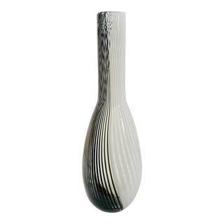 Large Black and White Swirled Glass Vase MCM For Sale