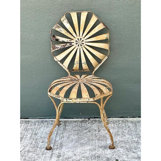 Vintage Heavily Distressed Francois Carre Sunburst Metal Chair For Sale - Image 12 of 12