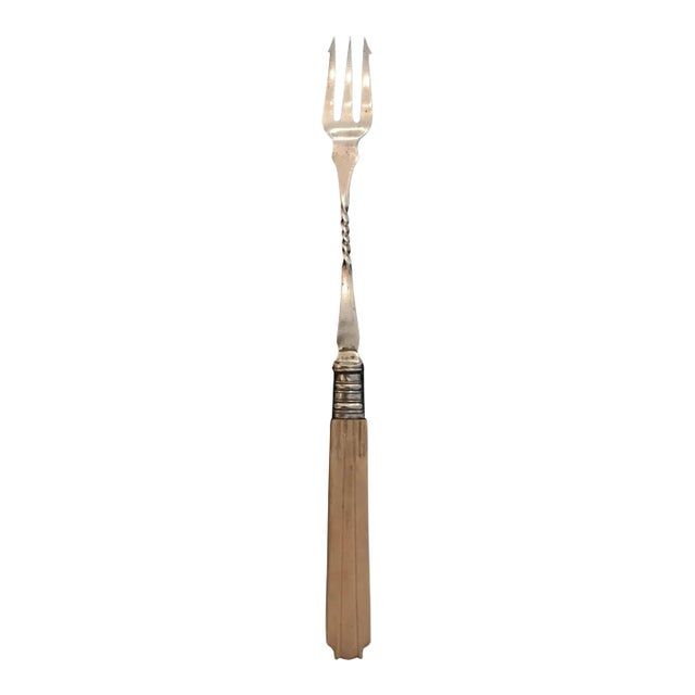 Antique British Silver and Bone Pickle Fork or Serving Fork For Sale