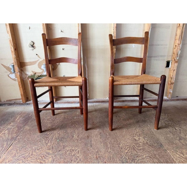 Vintage Early American Shaker Rustic Style High Ladder Back Dinning Chairs , Possibly by Clore For Sale - Image 14 of 17