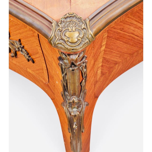 French Louis XV Parquetry & Gilt-Bronze Leather-Top Bureau Plat, Circa 1900 For Sale In Los Angeles - Image 6 of 8