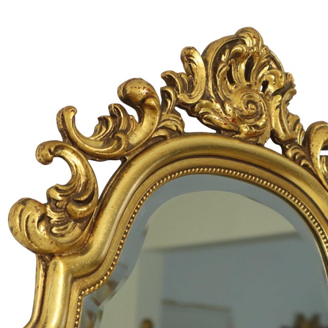 French Gold Leaf Gilded Crested Mirror, 1950s For Sale - Image 11 of 15