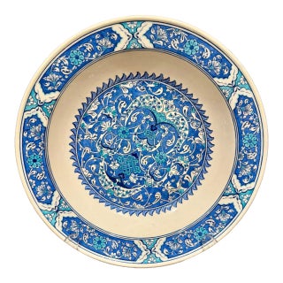 Altın Gini Hand-Made Iznik Style Ceramic Decorative Plate, Kütahya Turkey, Cobalt Blue and Turquoise Ottoman Arabesque Design For Sale
