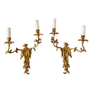 Vintage Chinoiserie Dore Bronze Wall Sconces-a Pair