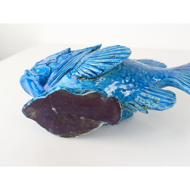 Italian Art Deco Blue Glazed Scorfano Fish Sculpture by Guido Cacciapuoti, 1930s For Sale - Image 13 of 18