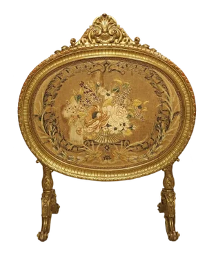 Antique Napoleon III Giltwood Firescreen From France